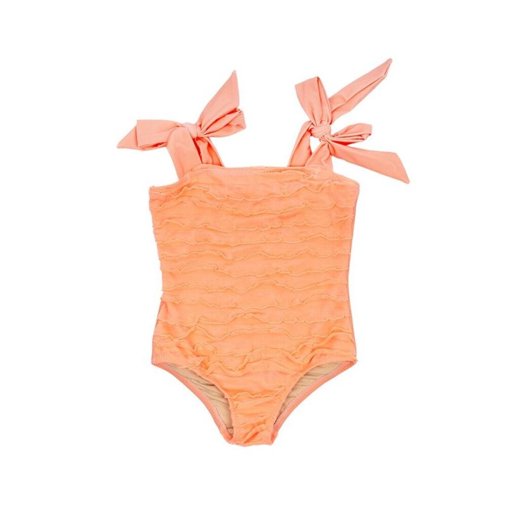 Shade Critters Girls Neon Coral Girls Ruffle Front One Piece Swimsuit, Coral